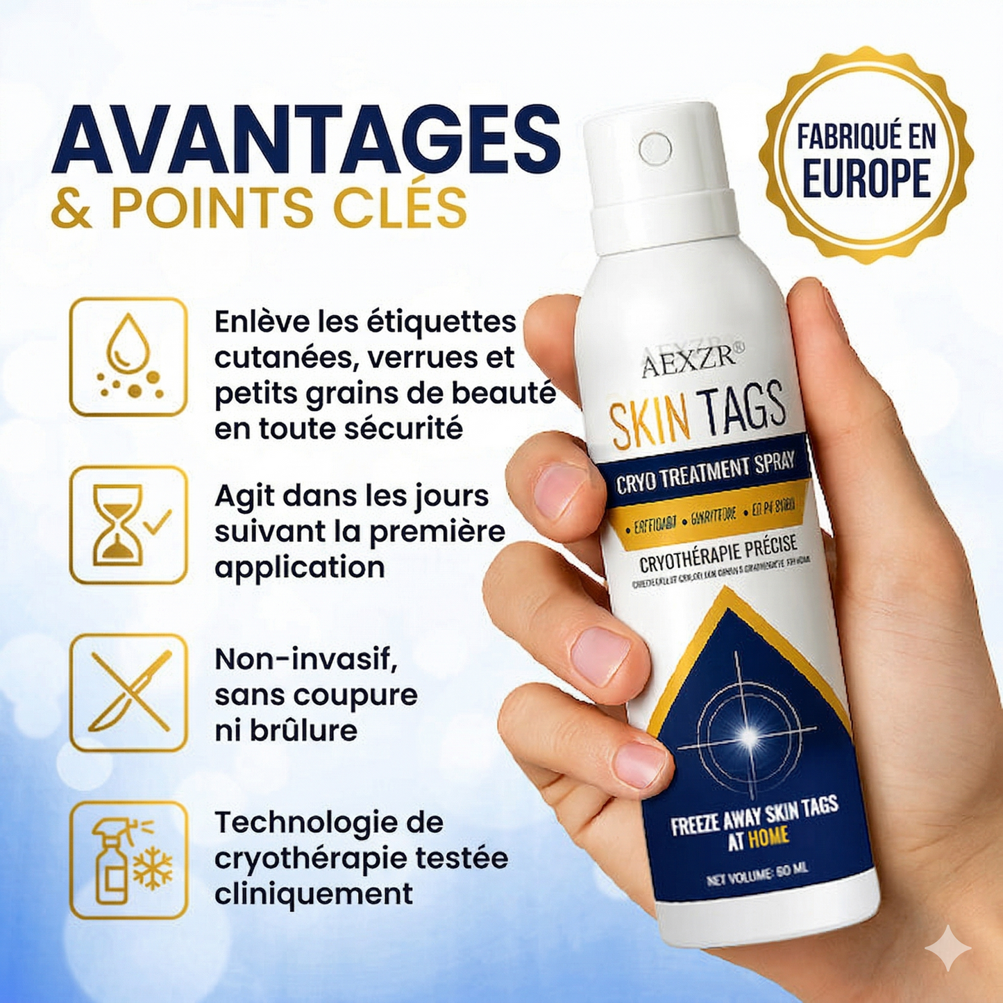 AEXZR® Spray de traitement cryogénique pour verrues et kératoses: Élimination rapide des verrues et de la kératose – Résultats visibles en 7 jours ✨